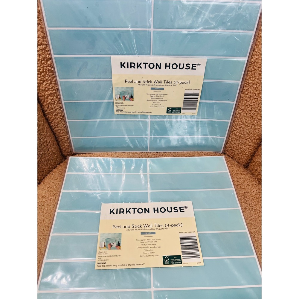 Kirkton House Blue Peel and Stick Wall Tiles 4-Pack Glossy Subway Tile 2 Sets